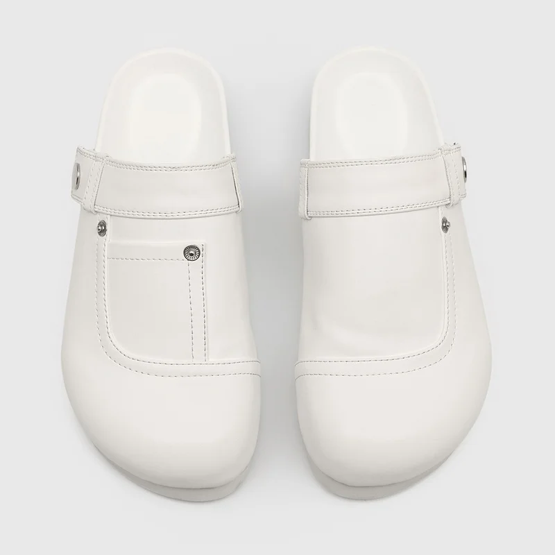 Pocket Decoration Visible Thread Men Half Slippers Sweet Cool Style Flat Bottom Suitable for Lazy People To Wear M Ü Ller Shoes
