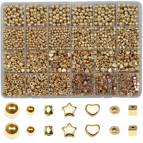 3488 pieces of 4-7mm KC color in golden and silvery. 24 grid box spacing beads, acrylic beads, DIY handmade creations