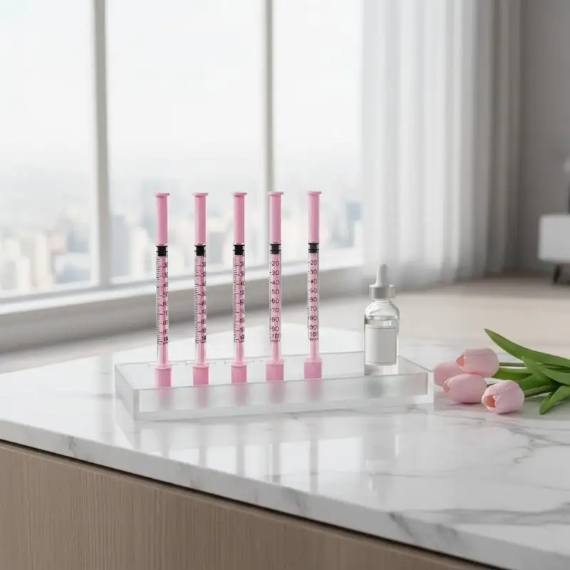 Disposable Plastic Syringe 1ml Pink 5 Pack with Precise Scale for Home Pet Feeding Lab Use