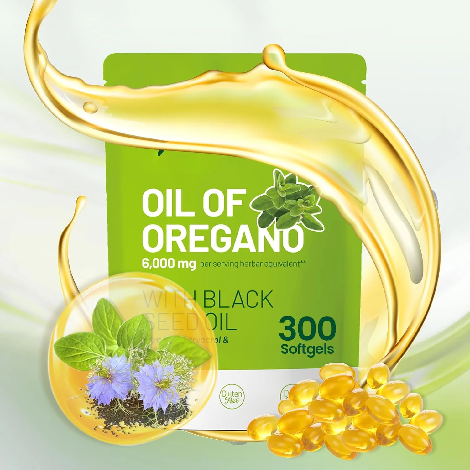 Aceite de cápsulas blandas de Oregano | 6000 mg de aceite de organo con 200 mg de semillas negras | Extracto de aceite de organo orgánico | Fitness natural