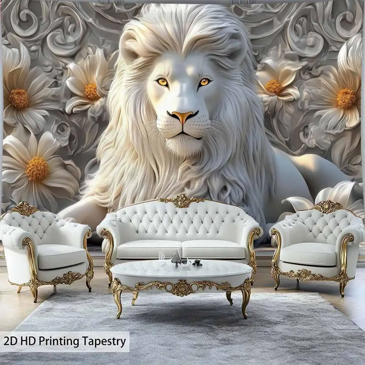 Cool White Lion Tapestry Aesthetic Animal Lion King Wall Blanket for Man College Hippie Art Wall Hanging Home Decor For Bedroom view 6