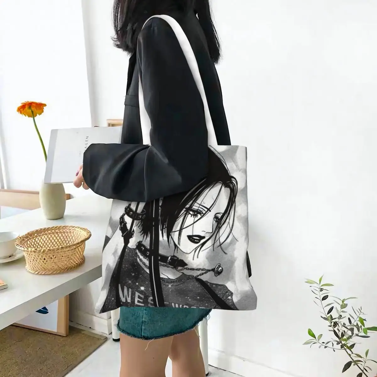 Black Stones Nana Manga Art Tote Bags Women Handbag Foldable Student Shoulder Bag Printed Grocery Bag