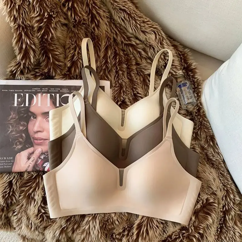 Thin Seamless Push Up Bra Plus Size One Piece Wireless No Steel Ring Bra Women's Soft Solid Color Bras