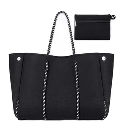 Hot Sale Travelling Shoulder Bag Women Perforated Neoprene Tote Bag With Small Purse Large Neoprene Beach Handbag