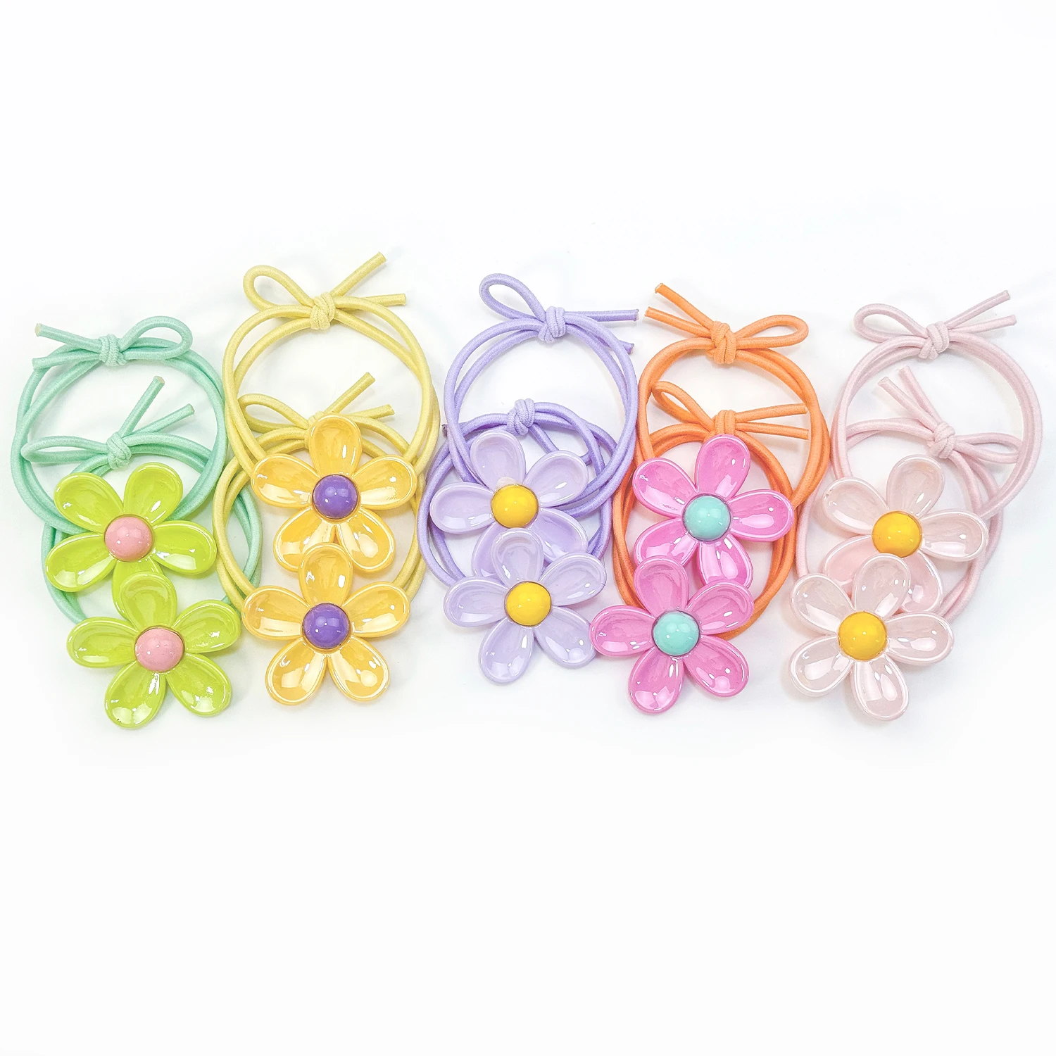 2/5PCS Cute Girls Flower Long Elastic Hair Band For Kids Exquisite Braid Ponytail Holder Rubber Teis Fashion Hair Accessories