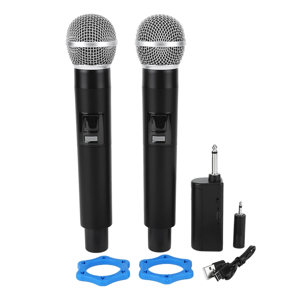 Wireless Microphone Rechargeable Microphone with One-to-Two Chip Connection for Home KTV Speeches Churches DJs Weddings