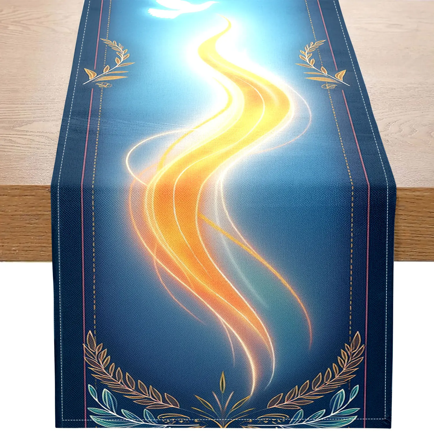 

1 Piece of Table Flag with the Theme of Divine Light, Divine Light with Olive Branch Pattern on Blue Background, Suitable for Religious Venue Decoration, Religious Culture Exhibition, Church Theme Event, Art Studio Display, Religious Related Cultural and 