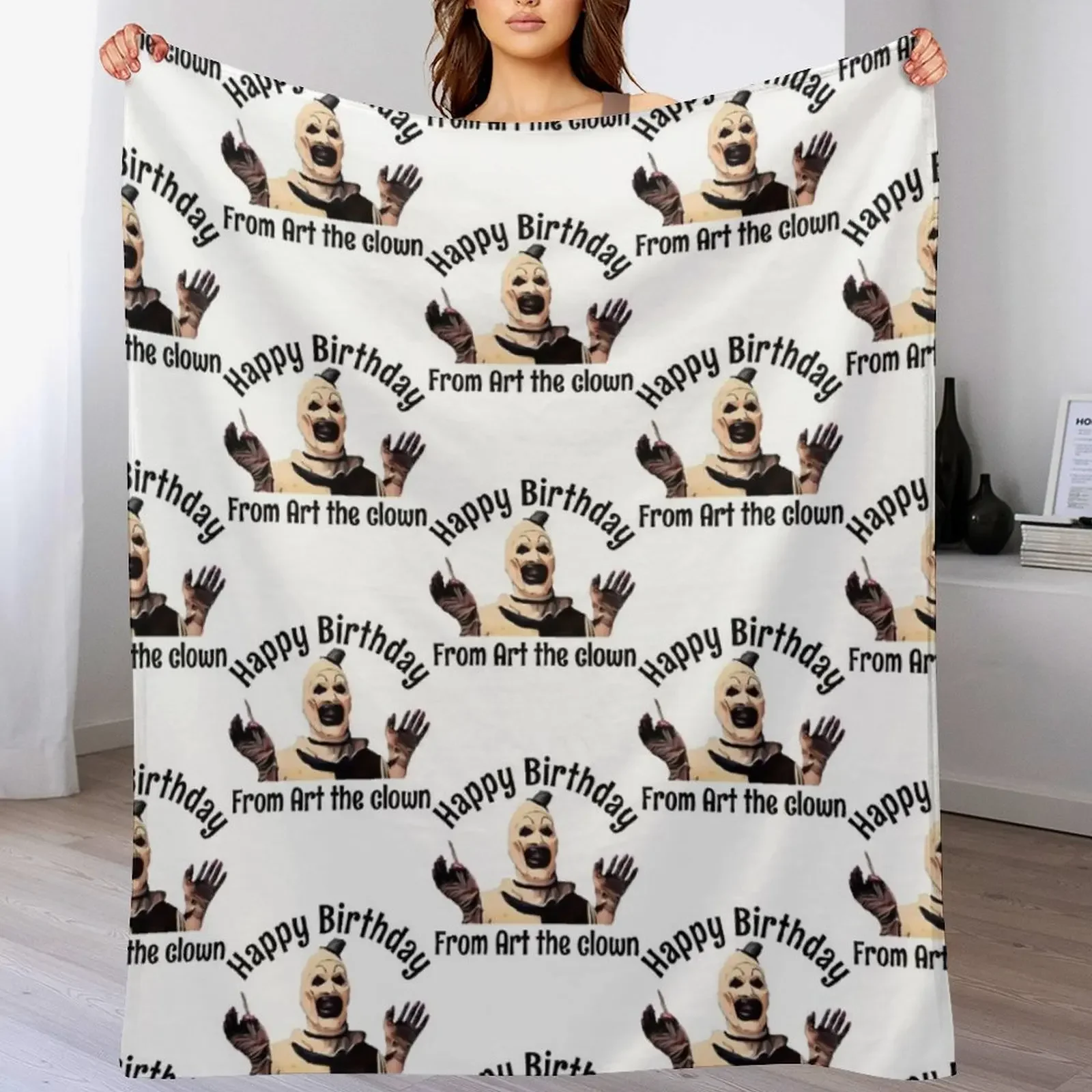 

Happy birthday from art the clown Throw Blanket Bed linens Large cosplay anime Kid'S Blankets
