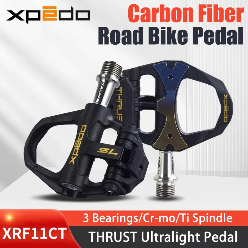 Wellgo XPEDO THURST Carbon Fiber Road Bike Self-locking Pedal 3 Bearing Cr-mo/Ti Spindle Ultralight Pedal with Lock Cleats XRF11