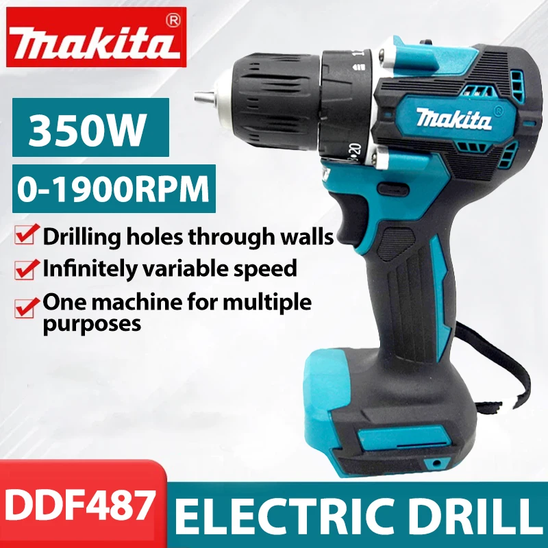 Makita DDF487 18V 스크루 드라이버, 브러시리스 전기 드릴 임팩트 드릴, 장식 팀 전동 공구, Makita 18V 배터리 