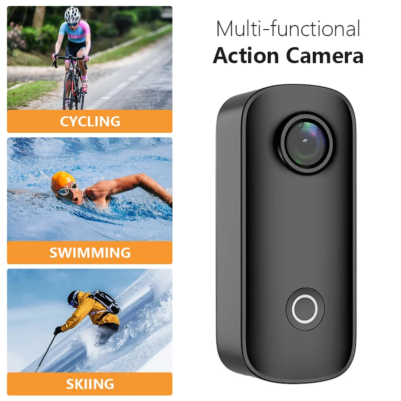 SJCAM C100 / C100Plus كاميرا إبهام صغيرة 1080P30FPS / 4K30FPS H.265 12MP 2.4G WiFi 30M مقاومة للماء كاميرا فيديو رياضية DV