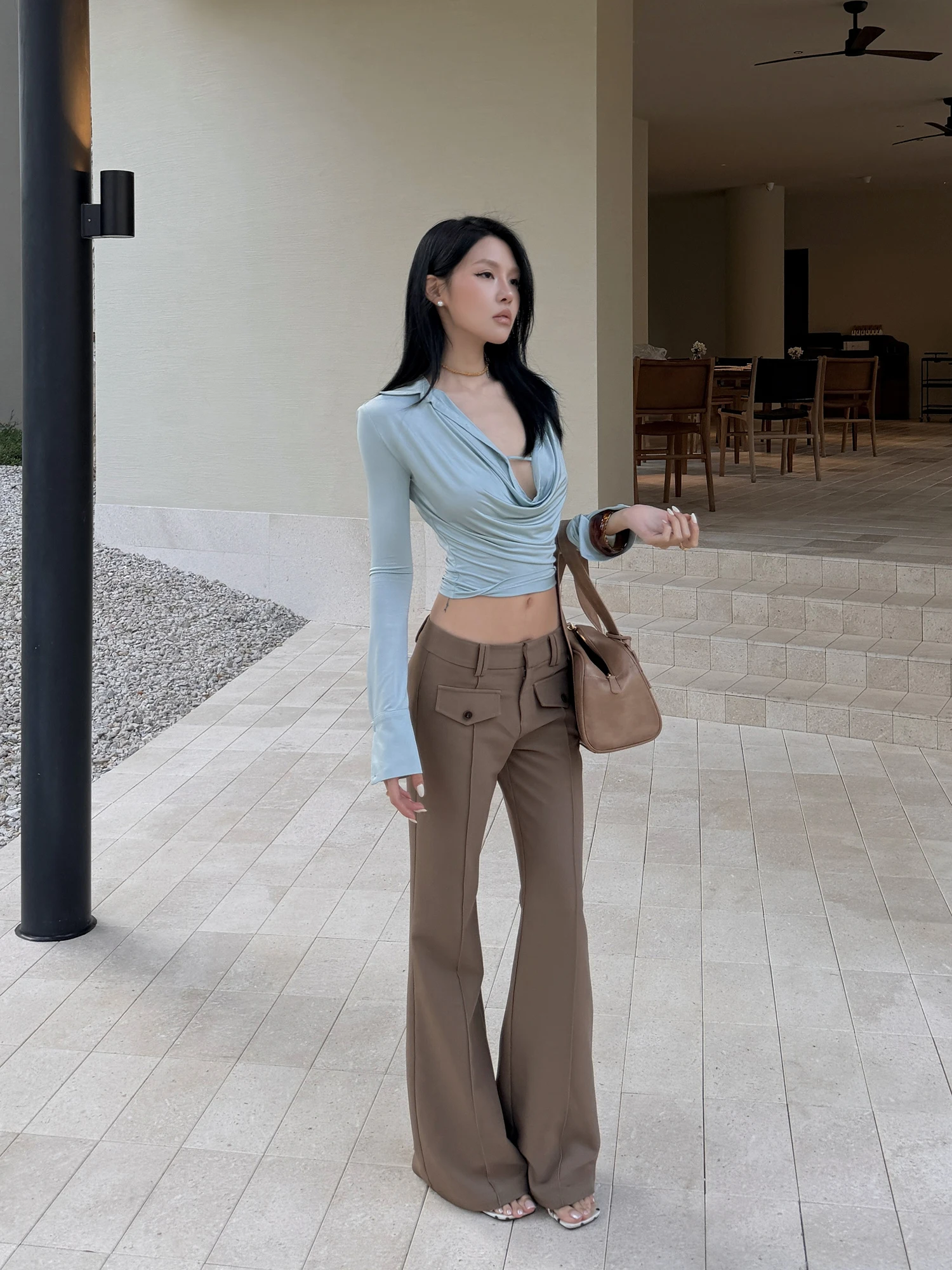 

Женские повседневные брюки Hydrae с низкой талией, расклешенные, утягивающие, длинные, модные, из смесового полиэстера и спандекса, весна