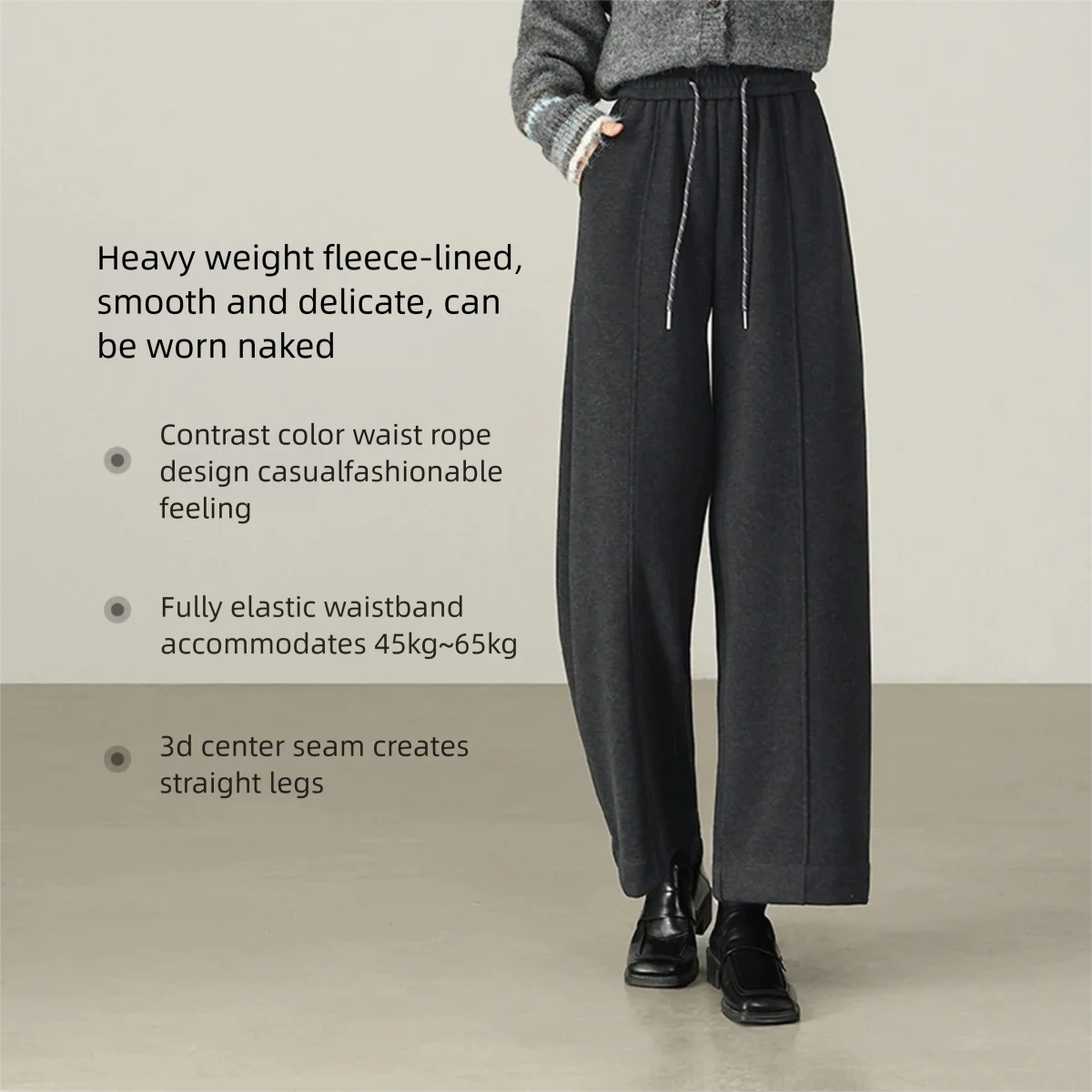 SENTUBILA Women Fleece Lined Warm Pant 2025 Winter Elastic High Waist Wide Leg Trousers Casual Seatpants Woman Clothes W54KD5028