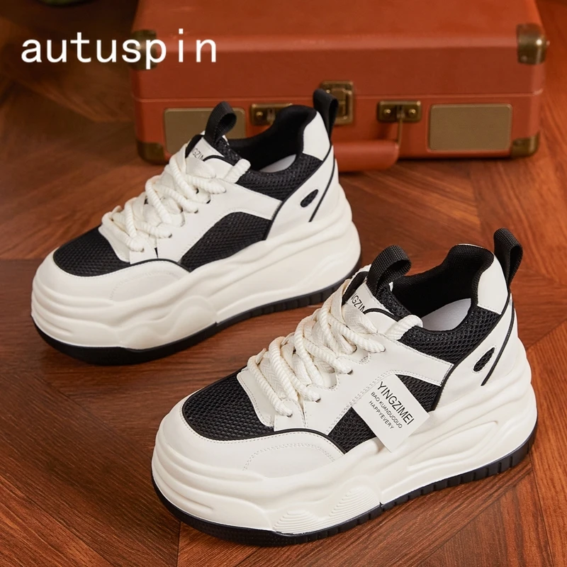 

AUTUSPIN Brand Women Summer Shoes Fashion Mixed Colors Breathable Comfy Ladies Skateboard Sneakers Outdoor Platform Chunky Heels