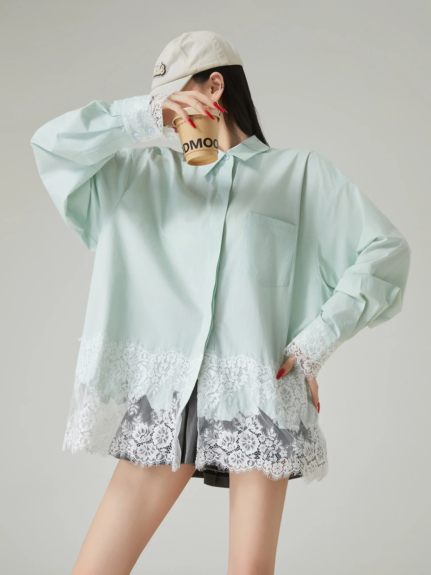 

Retro Casual Vaion Design Lace Stripe Patchwork Loose irt Top Spring Summer New Sle Commute Simple Sle Women's irt