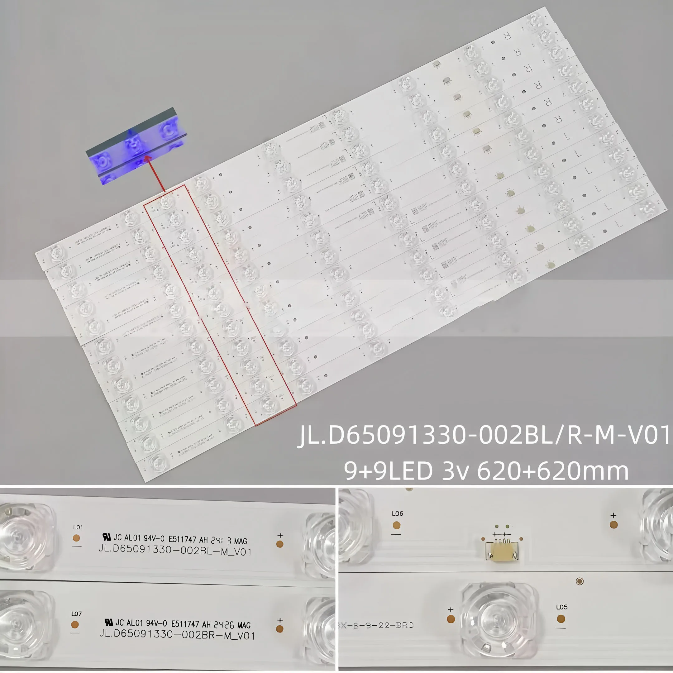 

9LED 620 мм 3V светодиодная лента для подсветки JL.D65091330-002BL-M_V01 JL.D65091330 002BR M V01