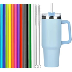 12Pcs Color Replacement Straws for Stanley 30/40 oz Tumbler , 12 in Long Reusable Plastic Straws for Stanley Cup, Plus 2 Brush