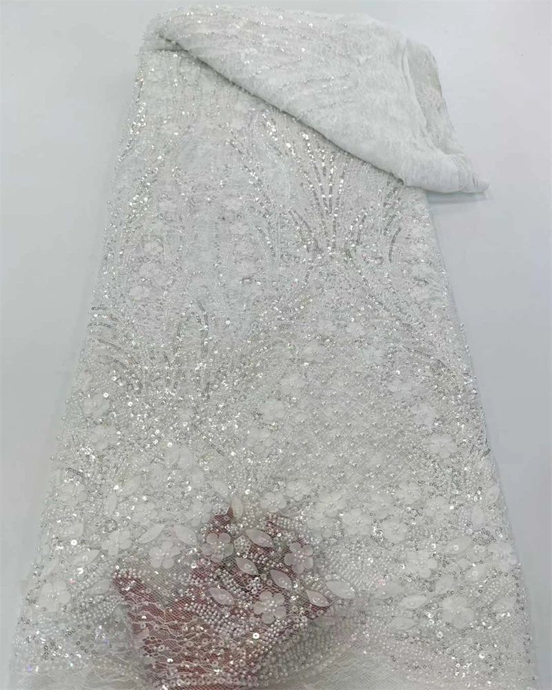

Fashion Blue African Lace Fabric Sequins Tulle Mesh Embroidery Lace for Wedding Bridal Fabrics High Quality Laces Dresses