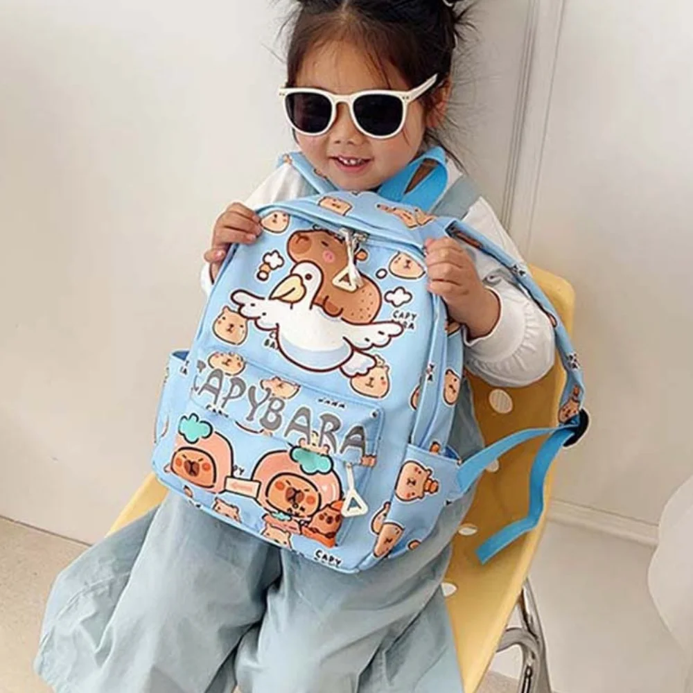 

Thickened Capybara Backpack Wide Straps Nylon Cartoon Animal Daypack Foldable Multi Functional Large Capacity School Bag Gifts