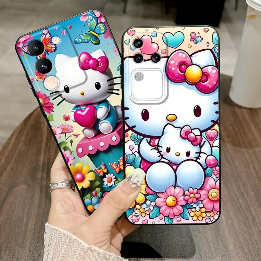 Custodia rossa Hello Kitty per Vivo V29 Y75 Y81 Y52S Y93 Y71 Y91 V27 V25 V30 Y50 Y95 V21E V23 Y53S Y51S Y78 Cover posteriore morbida per telefono