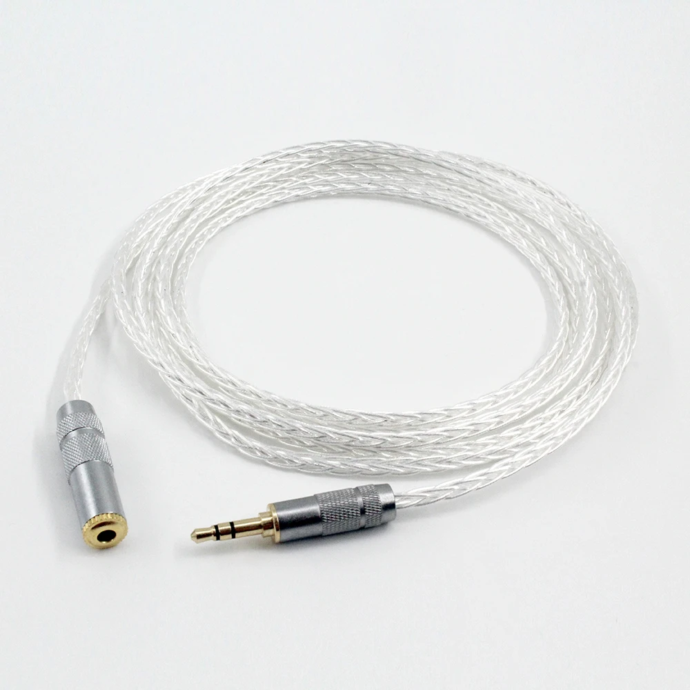 8-rdzeniowy srebrny przewód Audio 3.5mm kabel kobiecy męski, przewód rozszerzenie Audio, przedłużacz słuchawkowy