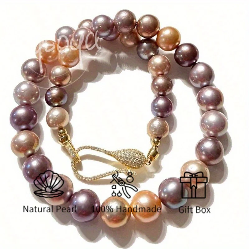 

MYSOYA 9-10 мм натуральный розовый фиолетовый пресноводный жемчуг ожерелье разных размеров подарочная коробка день рождения, Рождество, Новый год, подарок на день Святого Валентина
