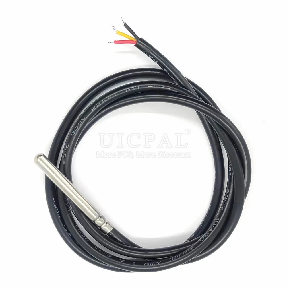 DS18B20 Temperature Sensor Probe 304 Stainless Steel 6*50MM OD 5.0MM Waterproof Dustproof PVC SL Sensors Cable 1M Length