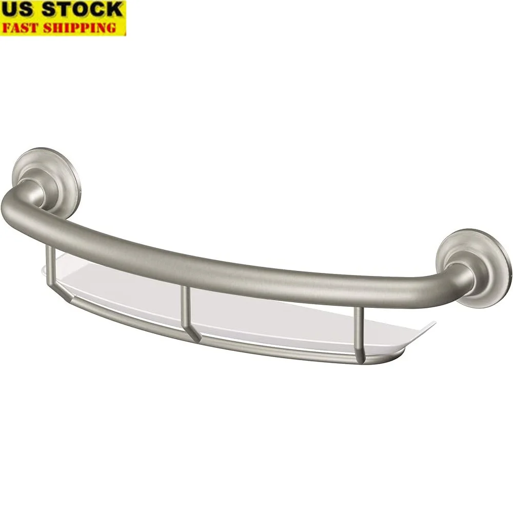 

Поручень для душа из матового никеля, 16-дюймовая безопасная опора из нержавеющей стали, балансир для ванной комнаты с полкой для хранения