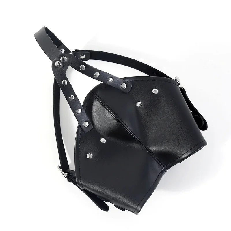 Nuovo stile donna uomo imbracatura in pelle PU maschera fasciatura fetish copricapo cappuccio adulto festa di Halloween giochi cosplay cappuccio maschera per il viso sexy