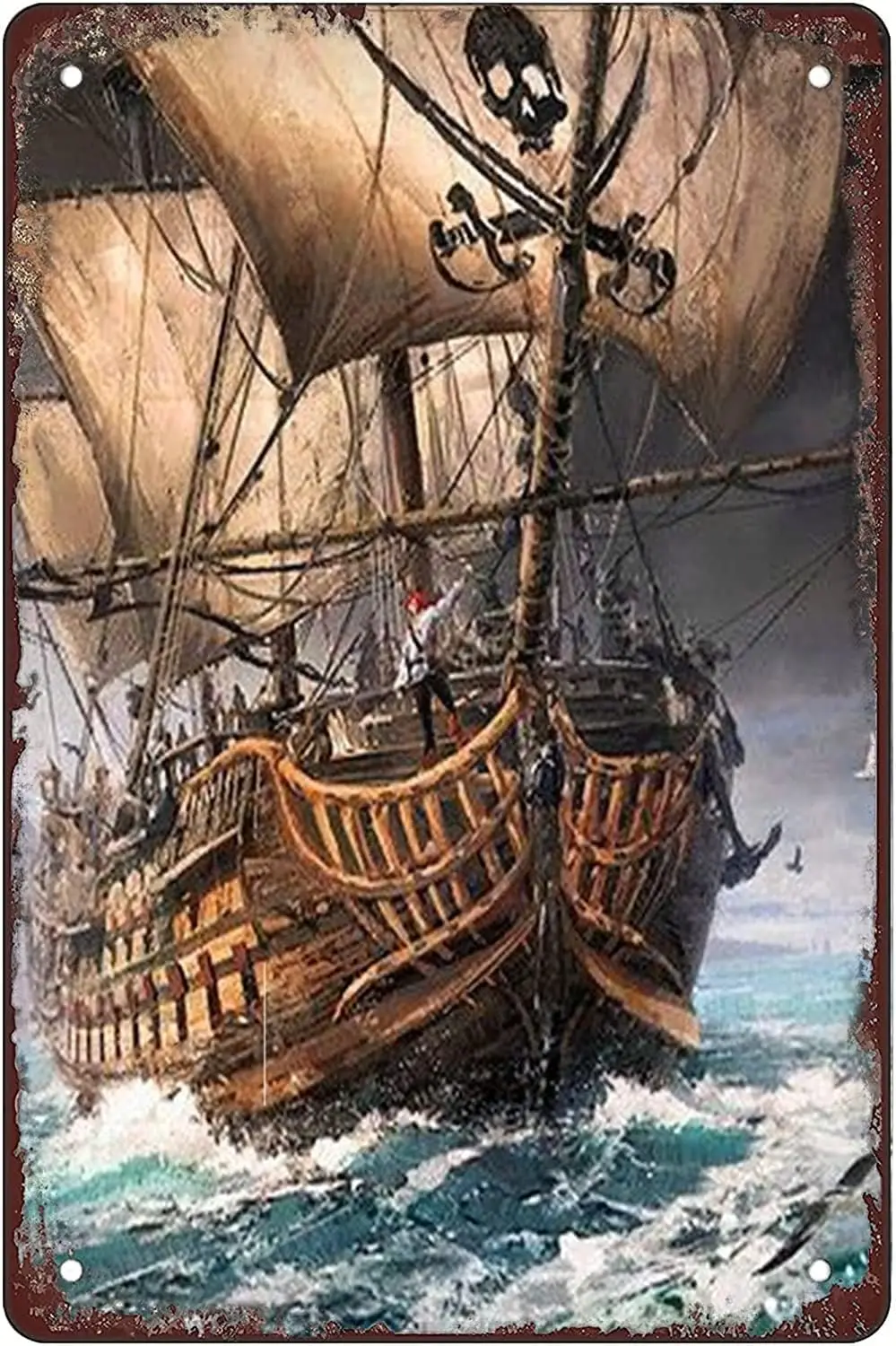 Letrero metálico de barco pirata, decoración de pared vintage para el hogar, restaurante, bar, cafetería, cocina, pub, placa de pared con diseño de barco, 8 x 12 pulgadas, aluminio
