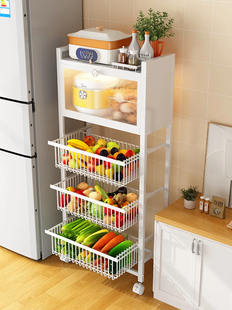 

Floor-Type Storage Rack with Cabinet Door Carbon Steel Multi-Layer Pull-out Vegetable and Fruit Storage Rack Storage Rack