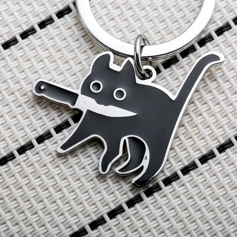 Creative Cute Cat Keychain Titanium Steel Kpop Funny Black Lighting Cat Key Pendant Backpack Car Key Ring Jewelry Decoration