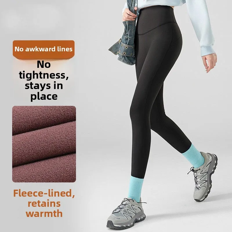 

Женские утепленные флисом брюки для йоги с высокой талией, базовый слой, осенне-зимние теплые брюки-леггинсы из ткани аркскин