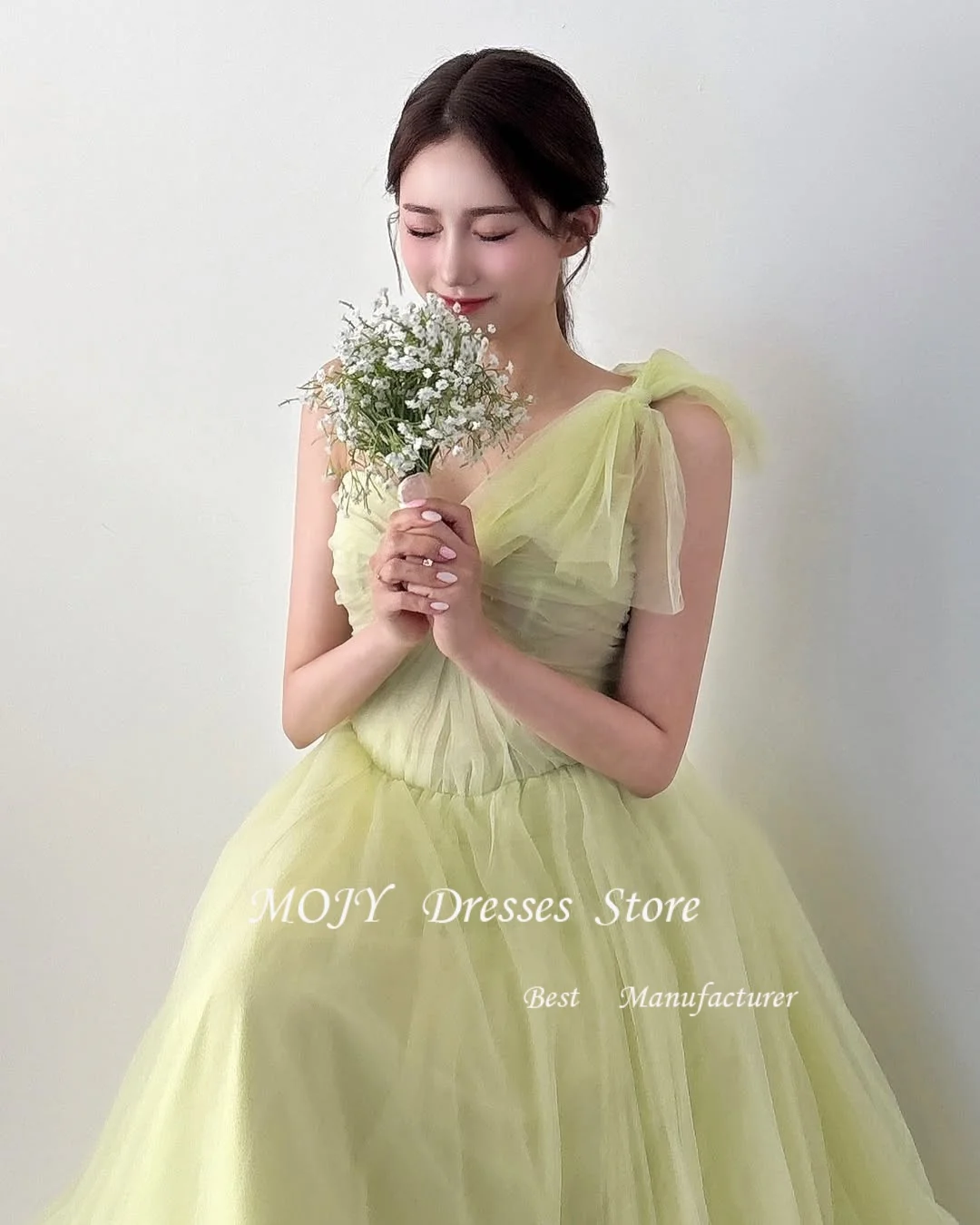 Mojy Green Fairy Sweetheart Pleat Strapless Party Gown Customized Women Wedding Party Dresses Korea Wedding Dress Photo Shoot