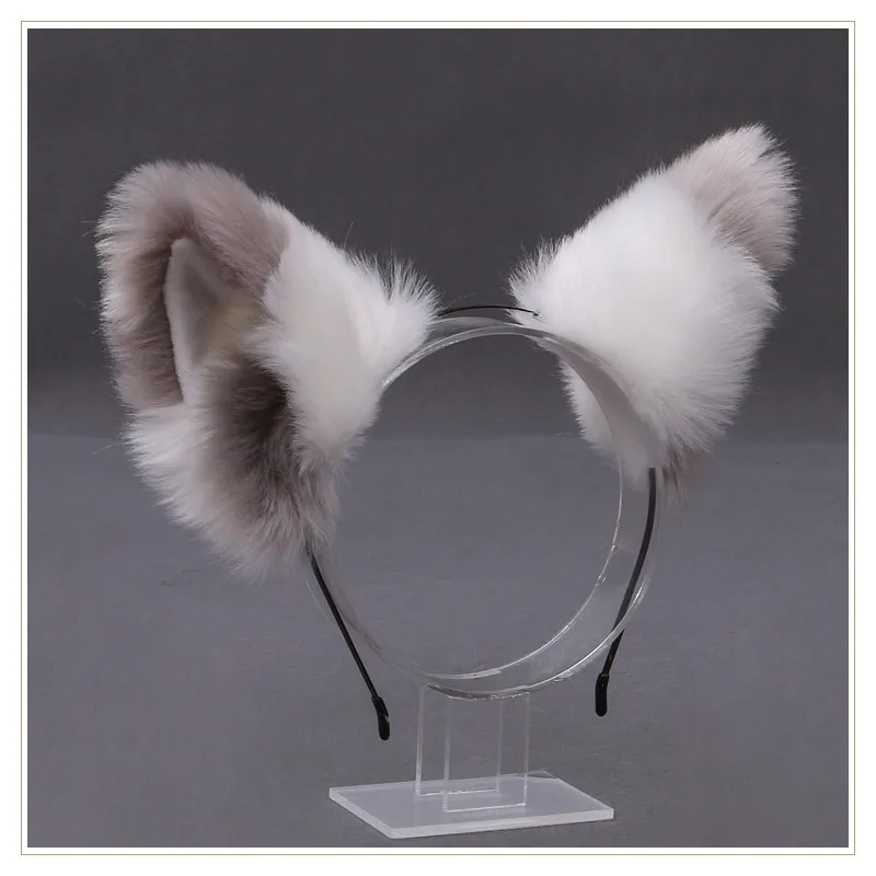 Bande de cheveux d'oreille de bête animale en fourrure pour filles, loup, chat, renard, peluche douce, accessoire Lolita, costume Cosplay Anime, Halloween, Noël