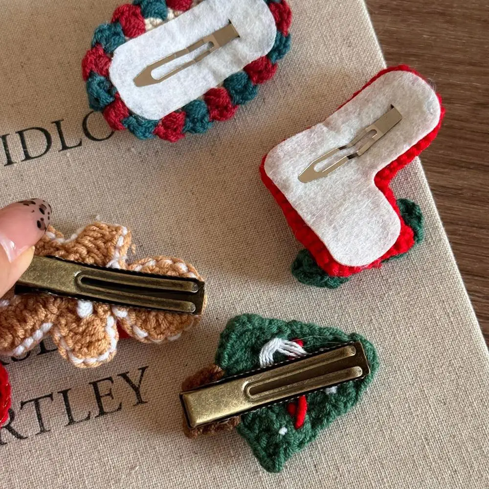 عيد الميلاد محبوك مقاطع الشعر اليدوية الكروشيه دبابيس الشعر شجرة عيد الميلاد BB مقاطع للمرأة الفتيات منقار البط كليب المشابك مجوهرات #5