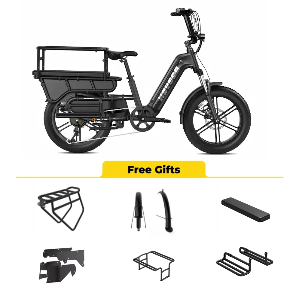 New Arrival EU Stock Hovsco Brand 20'' Fat Tire Electric Bicycle Family Cargo E Bike with Aluminum Frame Long Tail Cargo E Bike