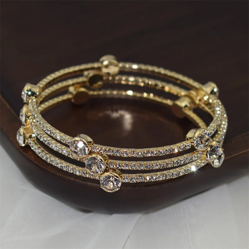 Fashionable and High Quality Full Diamond New 3-Row Open Bracelet Bracelet, Women's Minimalist Bracelet and Bracelet