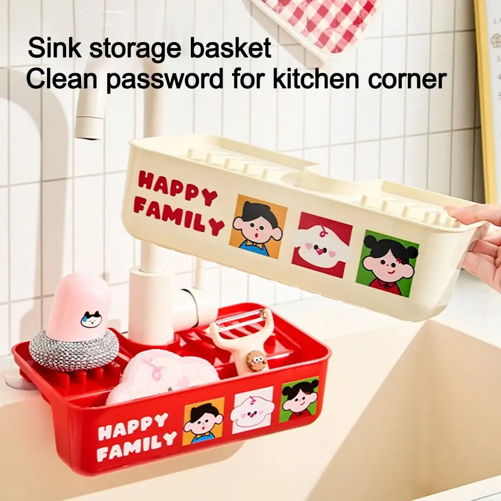 

Стеллаж для хранения смесителя на присоске, мультяшная разделительная губка для сухого и влажного воздуха, тряпка, сливная корзина, компактная сливная полка для раковины