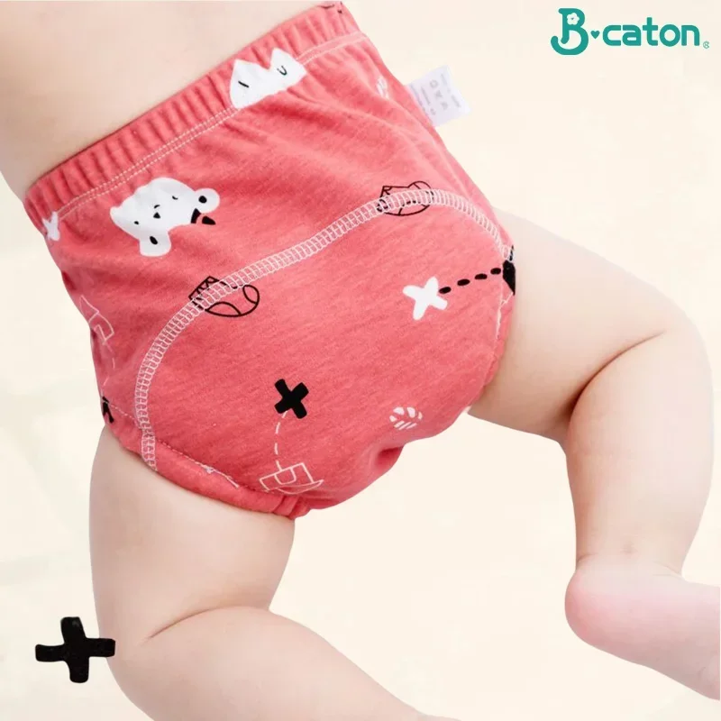 B Caton Cartoon Print Reusable Baby Diaper 6-layer Waterproof Cotton Diaper Cloth for Baby Breathable Training Pants Toddler