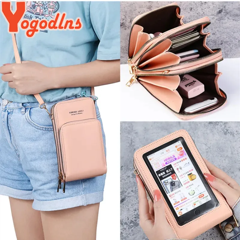 Yogodlns Three-layer Touch Screen Bag Female Crossbody Bag New trendy zipper multifunctional Shoulder Bag Mobile Phone Bag