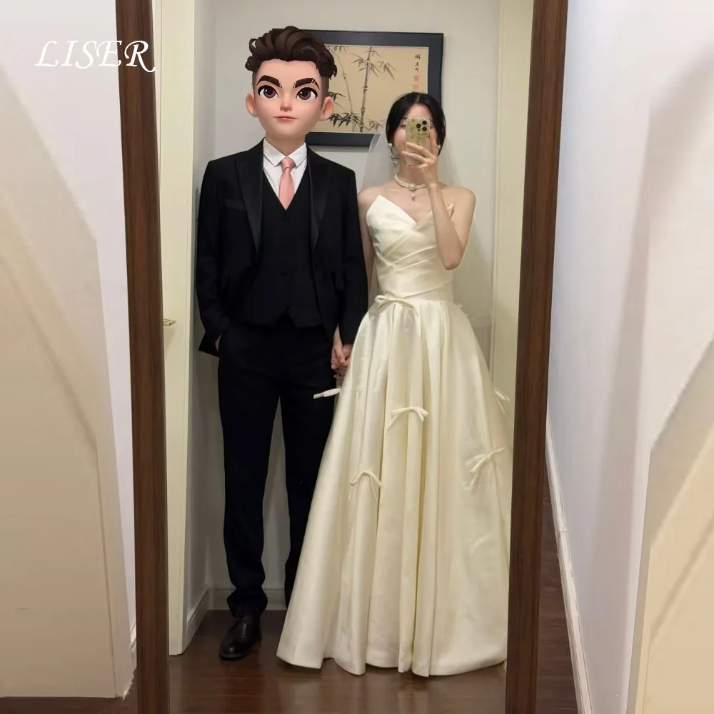 Liser Sweet Bowknot Korea Wedding Dresses Sweetheart Silk Satin Elegant Bridal Gowns Photo Shoot 저녁 드레스 Customize Corset