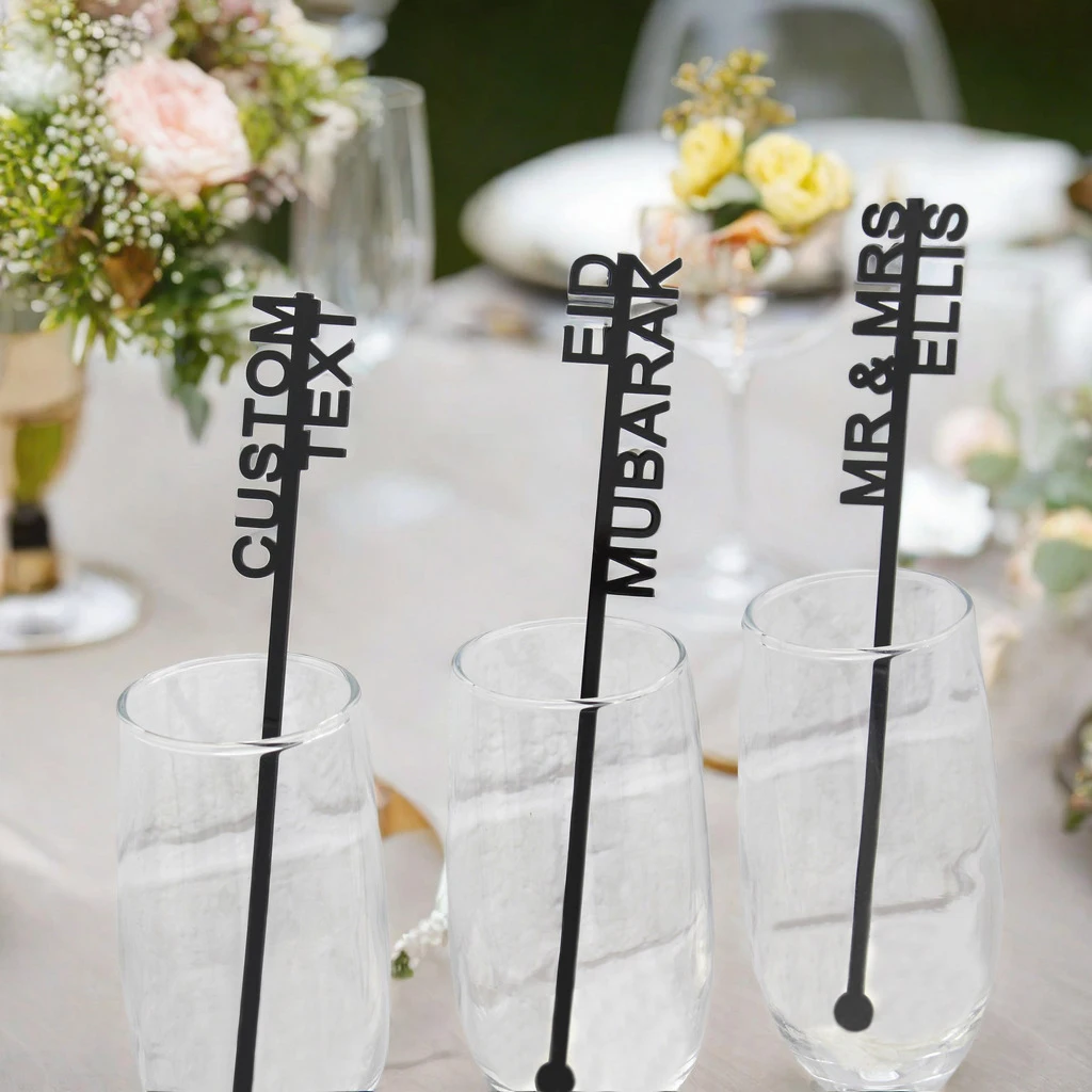 10-120pcs Personalized Acrylic Stirrers Custom Lasercut Drink Stirrers Invials Drinks Wedding Stirrers Cocktail Toppers