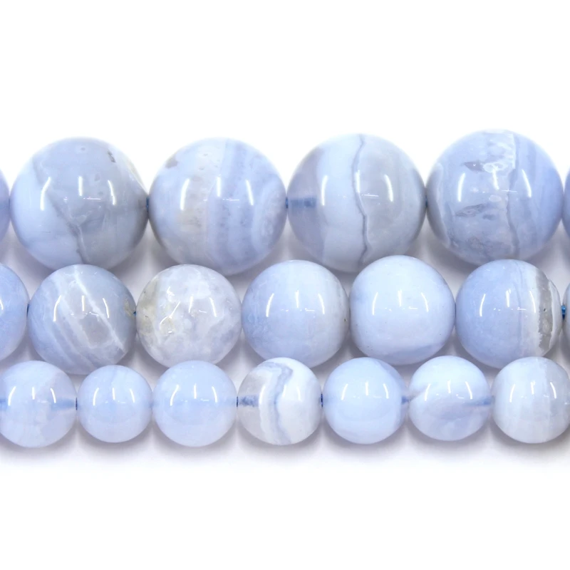 Natural Stone Blue Lace Agate 4/6/8/10/12MM 38CM  Round Loose Strand Beads For Jewelry Making Bracelets Necklace DIY Accessories