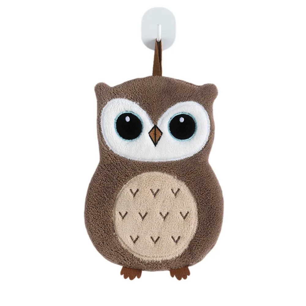 Soft Owl Hand Towels Super Absorbent Cute Cartoon Design Kitchen Handkerchief Thickened Coral Fleece Cleaning Cloth Kitchen Home
