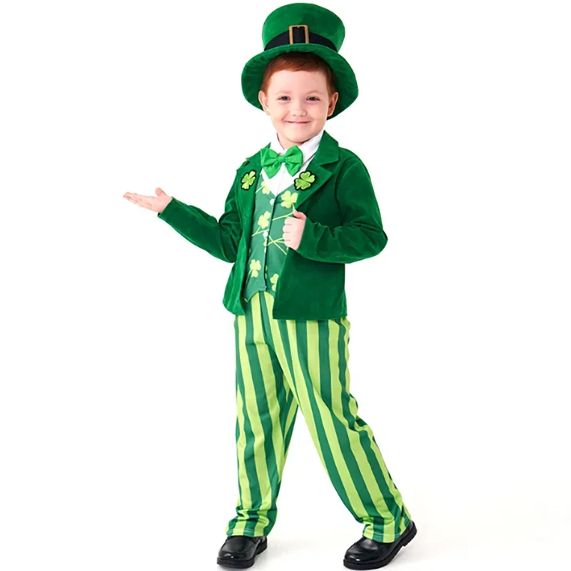 Kinderen Groen St. Patrick's Day Cosplay Kostuum Fantasia Ierland Maskerade Fancy Dress Outfit voor Jongens Kinderfeestkleding