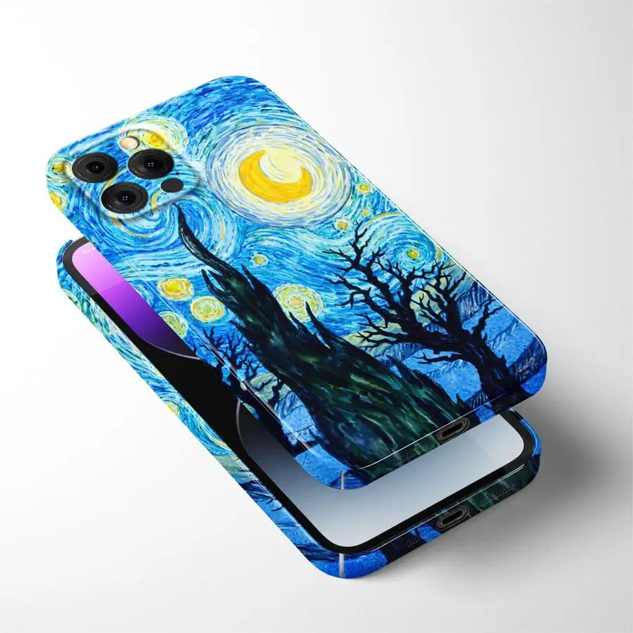Van Gogh Painted Art Starry Night Hard Phone Cover Case for iPhone 14 X 16 Pro Max 17 Air XR 15 Plus 11 12 13