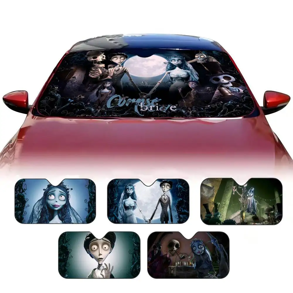 

C-Corpse B-Bride CARTOON Sunshade Windscreen 3D Film Plaid Gift Novelty Car Front Window Visor 70x130cm Sun Visor Solar Protect