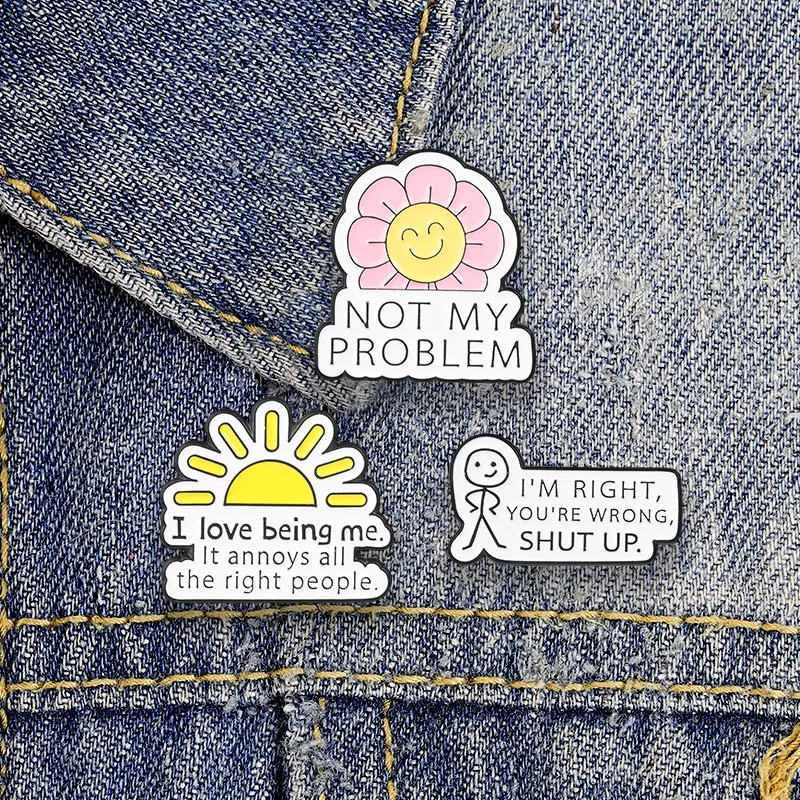 Lustiges, sarkastisches Zitat, Emaille-Abzeichen, „Nicht mein Problem“, Blumen-Anstecknadel, Stick-Figur, Humor, Metall-Brosche, Geschenkidee für Gen Z und Teenager – Detail 2
