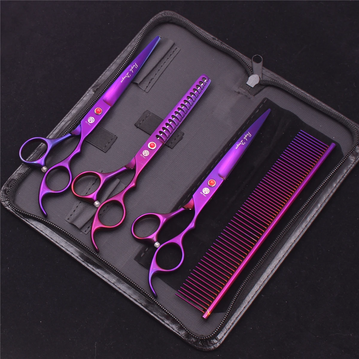 Purple Dragon Pet Schere 7'' Edelstahl Hundepflegeschere Kit Gerade Schere Effilierschere Chunker Gebogene Schere Z3003 – Detail 24